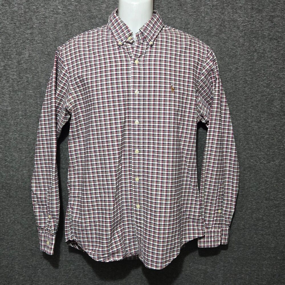 Ralph Lauren Shirt Mens Large Plaid Button Up 100% Cotton Custom Fit Pony